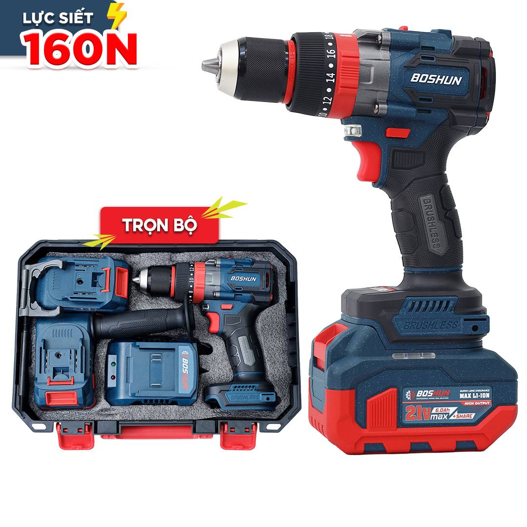 Máy khoan pin Boshun BS-ID160PRO (160N.m), chống lật cổ tay, có ANTI-KICKBACK, đầu 13MM - image 1