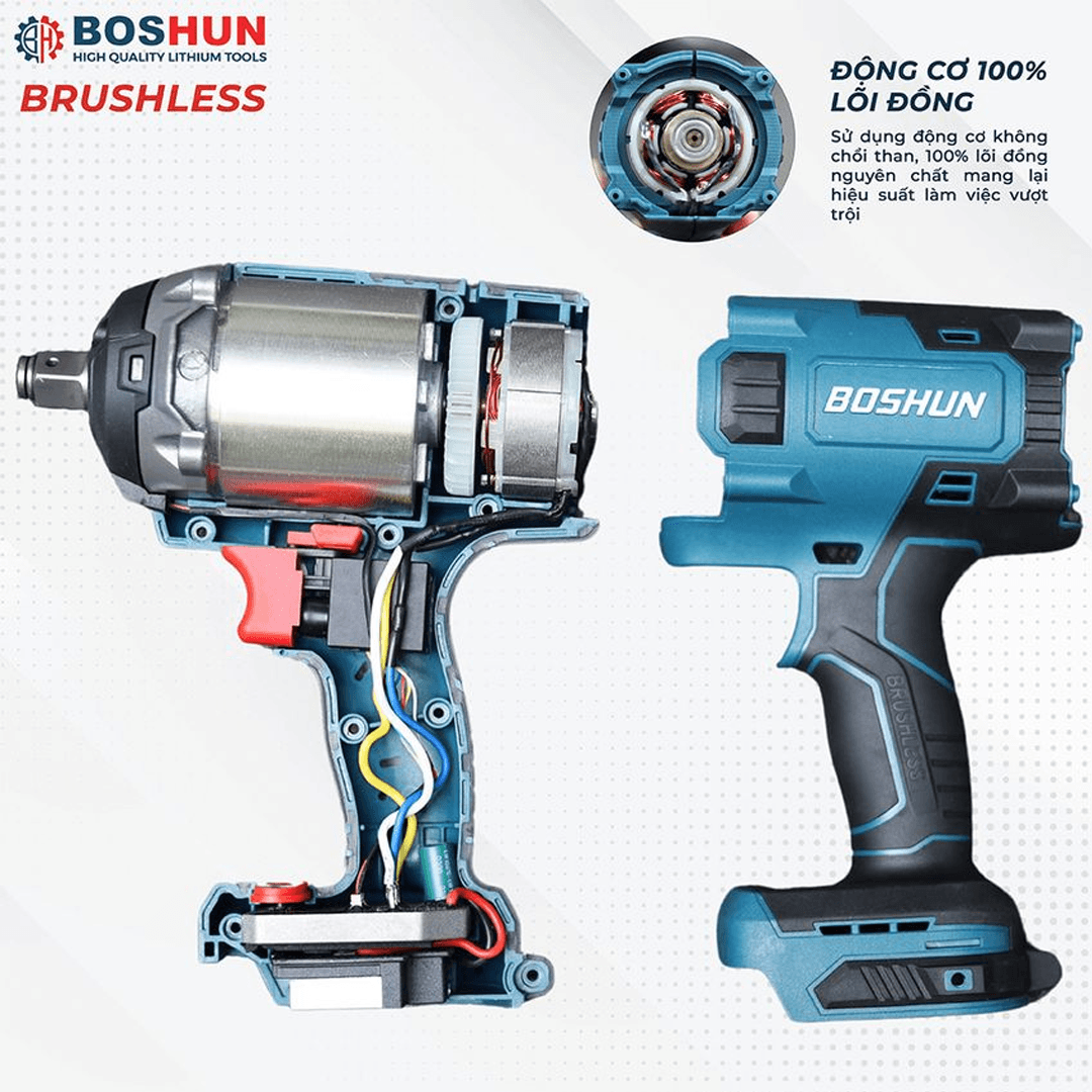 Máy siết bulong pin Bossun BS-IW950N (950N.m) - Đầu 1/2 inch mở ốc 36mm — ĐỘNG CƠ KHÔNG CHỔI THAN