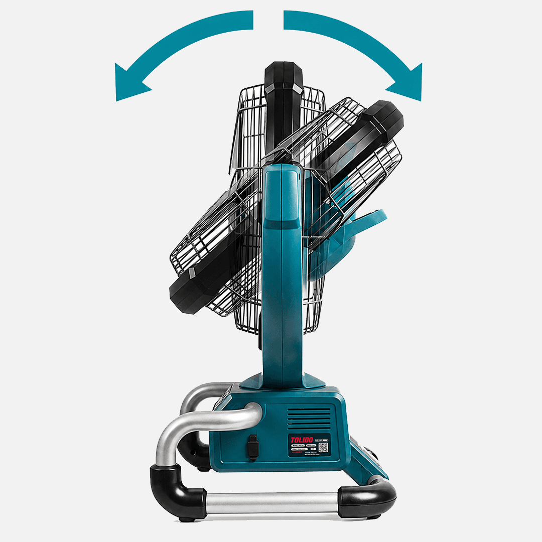 Quạt tích điện TOLIDO 21V, quạt dùng pin hoặc cắm điện, 3 cấp độ gió, chân pin phổ thông. — CHỈNH HƯỚNG LÊN XUỐNG 360 (1)