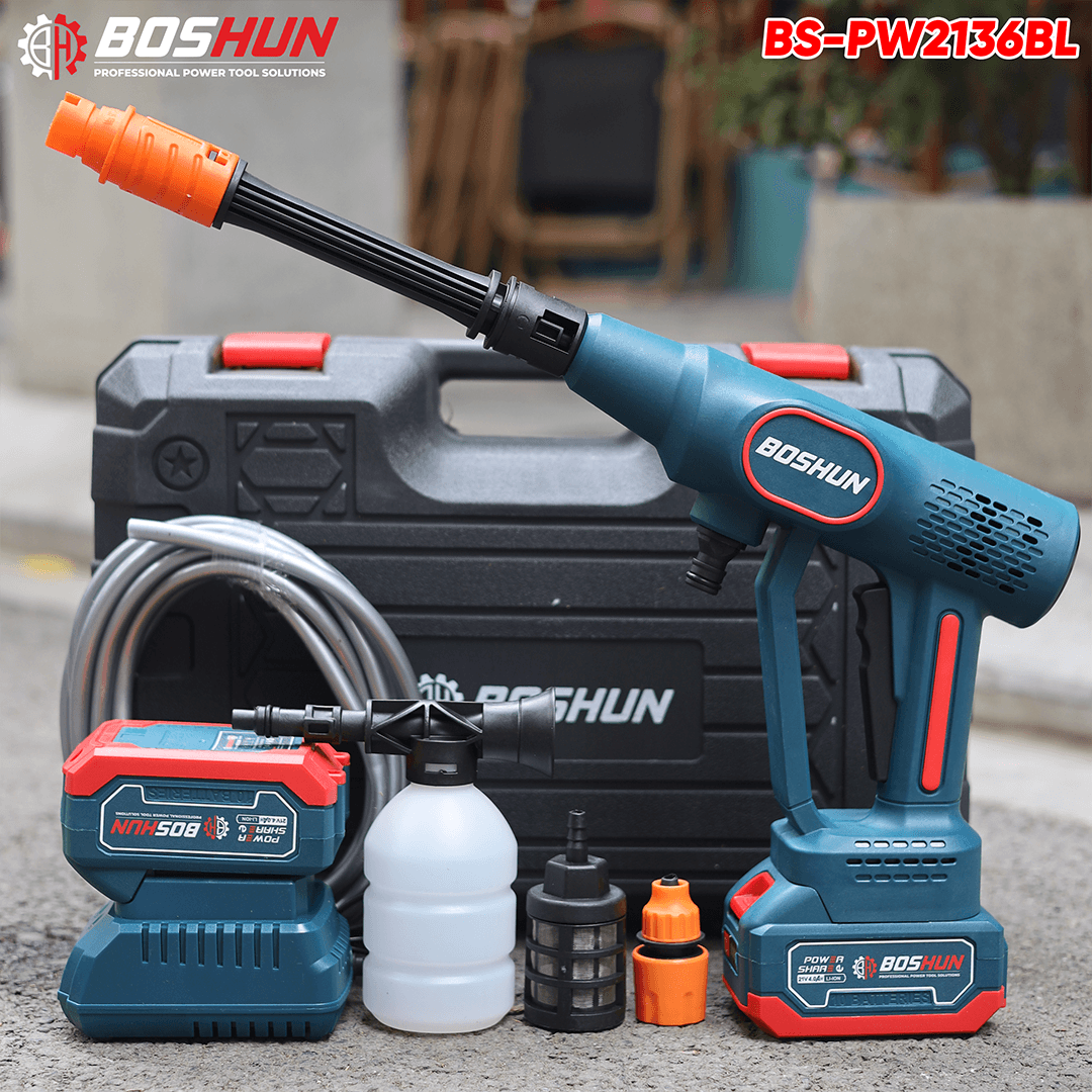 Máy rửa xe pin Boshun BS-PW2136BL (24 Bar) - Kèm 2 pin 10 Cell
