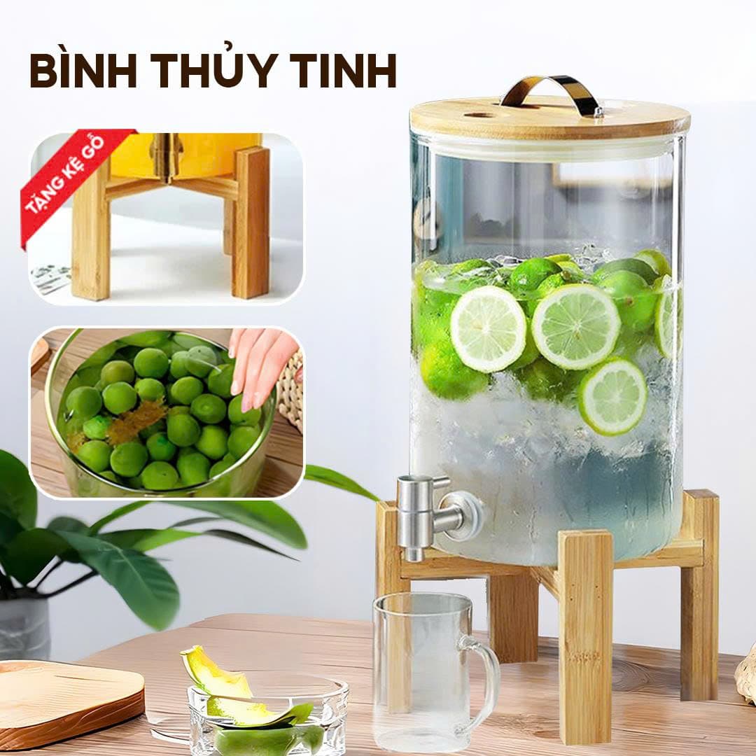 Bình thủy tinh chịu nhiệt cao cấp - Ngâm hoa quả - Detox - Bình Đựng Nước