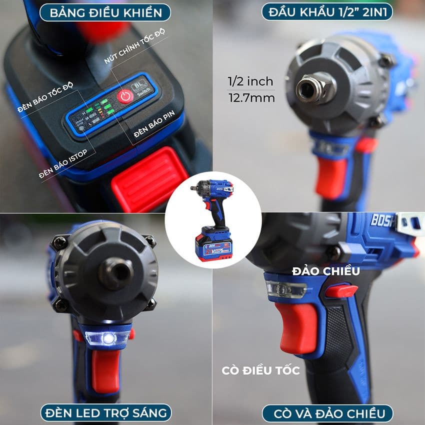 Combo Máy Siết Bulong Pin BOSHUN Tặng Máy Hàn BS-IW400N, Không Chổi Than, Đầu Bulong 2 in 1, Động Cơ Đồng — ĐẦU BULONG 2IN1 ĐA NĂNG