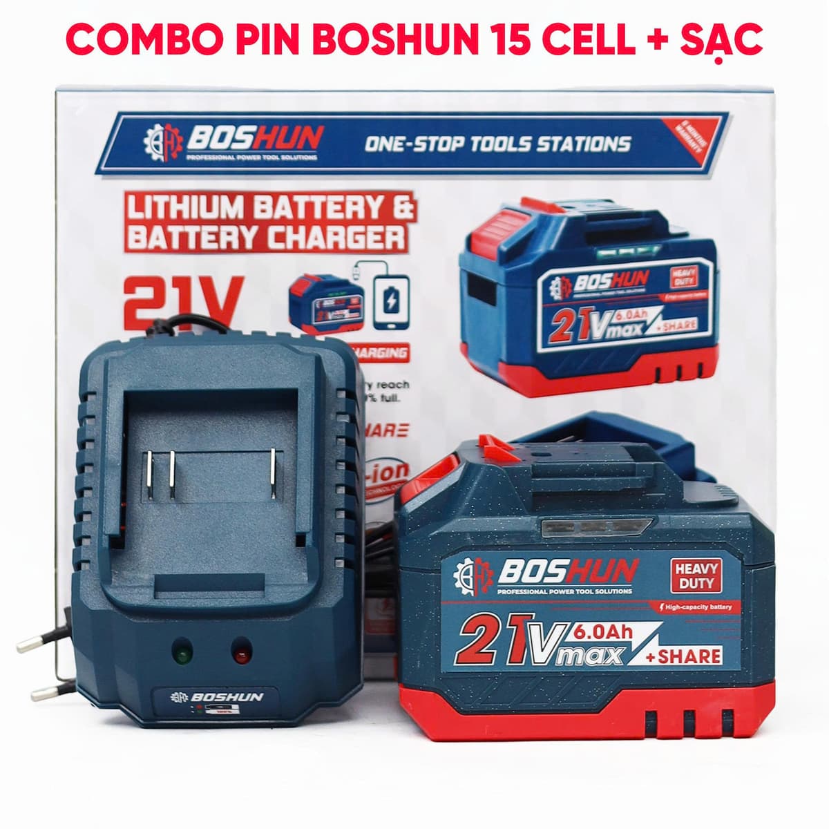 COMBO PIN 15 CELL + SẠC BOSHUN BS-BK1506C, DUNG LƯỢNG CỰC LỚN, BẢNG MẠCH BỀN BỈ, CÓ CỔNG SẠC NHANH — COMBO PIN SẠC DUNG LƯỢNG CỰC LỚN