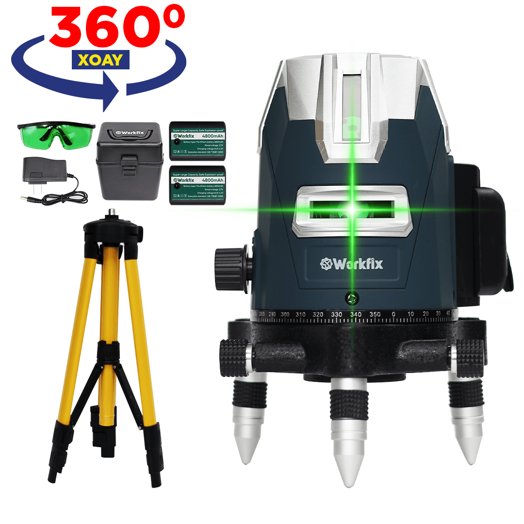 Máy Bắn Cốt, Cân Bằng Laze WORKFIX WF-LS05X, 5 Tia Xanh, Xoay 360°, Kèm Chân 1m3 - image 1