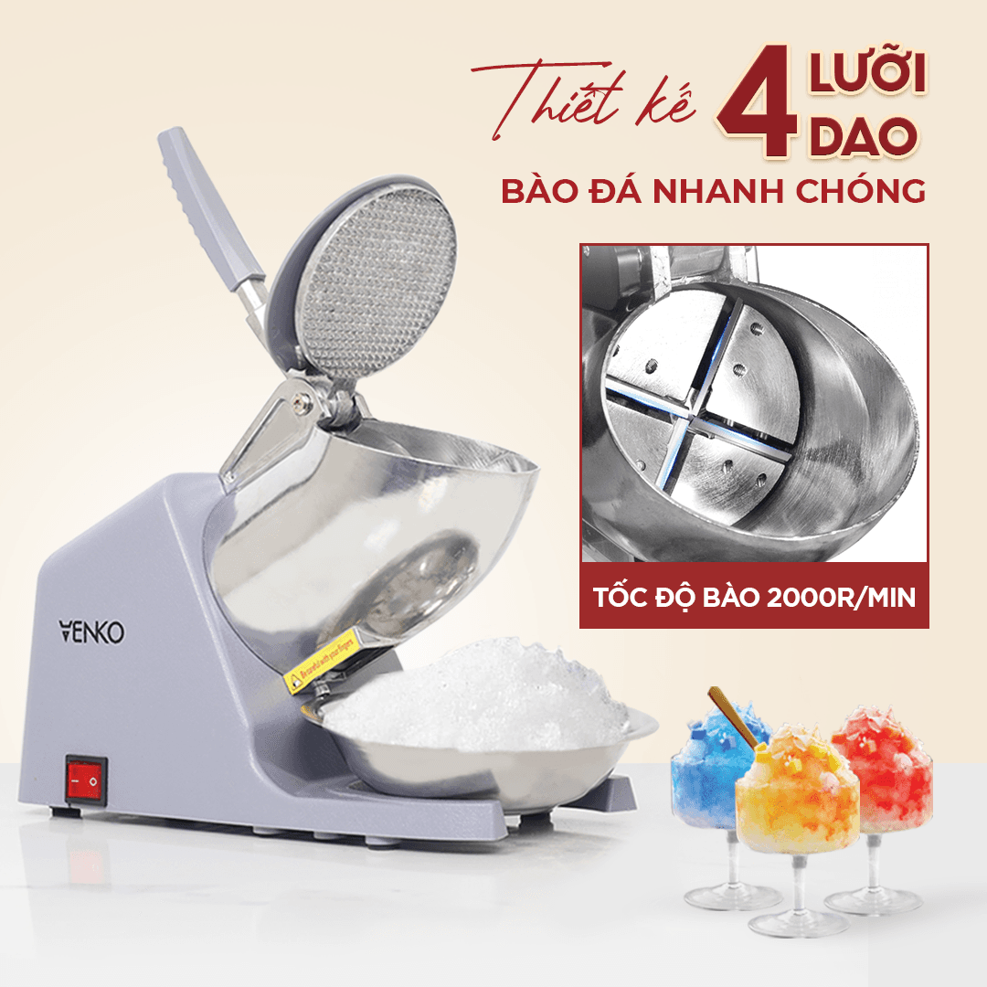 Máy Bào Đá Venko VK-IC500 4 Lưỡi - 2 Nắp - Công suất 500W - Bảo hành 6 tháng — 4 LƯỠI BÀO ĐÁ CỰC NHANH