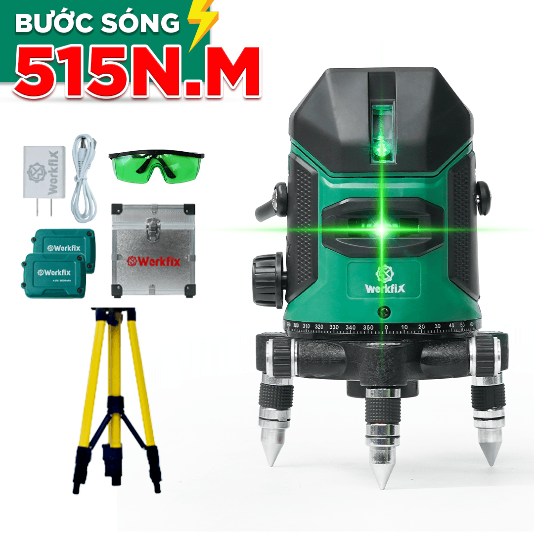 Máy cân bằng laser WORKFIX WF-LS0503G , 5 tia xanh bóng LED siêu sáng Phím cảm ứng Hộp nhôm - image 1