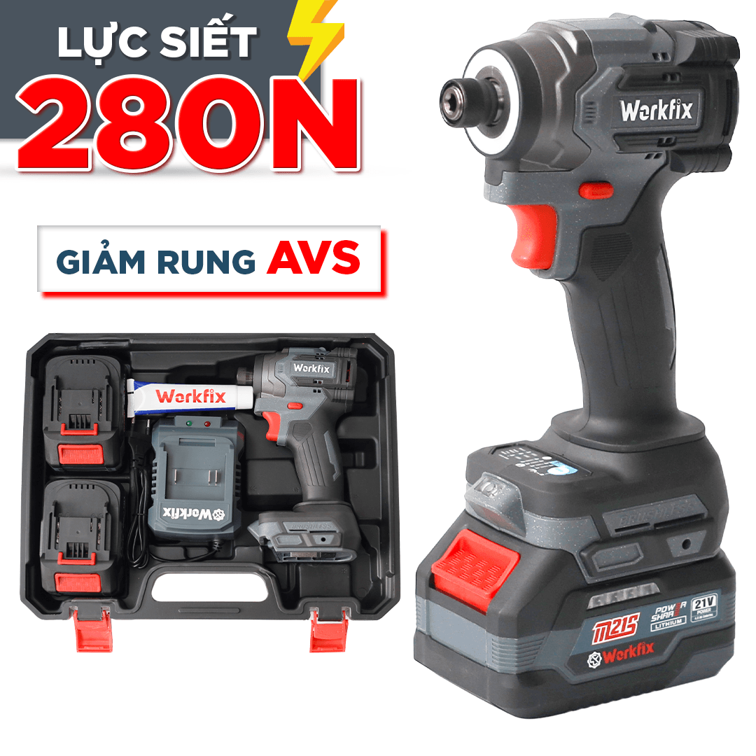 Máy Chuyên vít Workfix WF-SD280CP, Lực siết 280Nm, Điều tốc 4 cấp và 4 Tính năng, Giảm rung AVS - Không chổi than - image 1