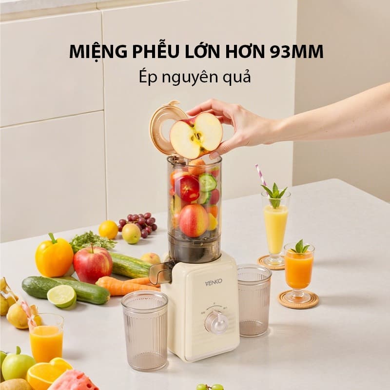 Máy ép chậm Venko SJ2093, dung tích 1.5L, ép kiệt bã, làm kem, giảm 45% — MIỆNG PHỄU LỚN