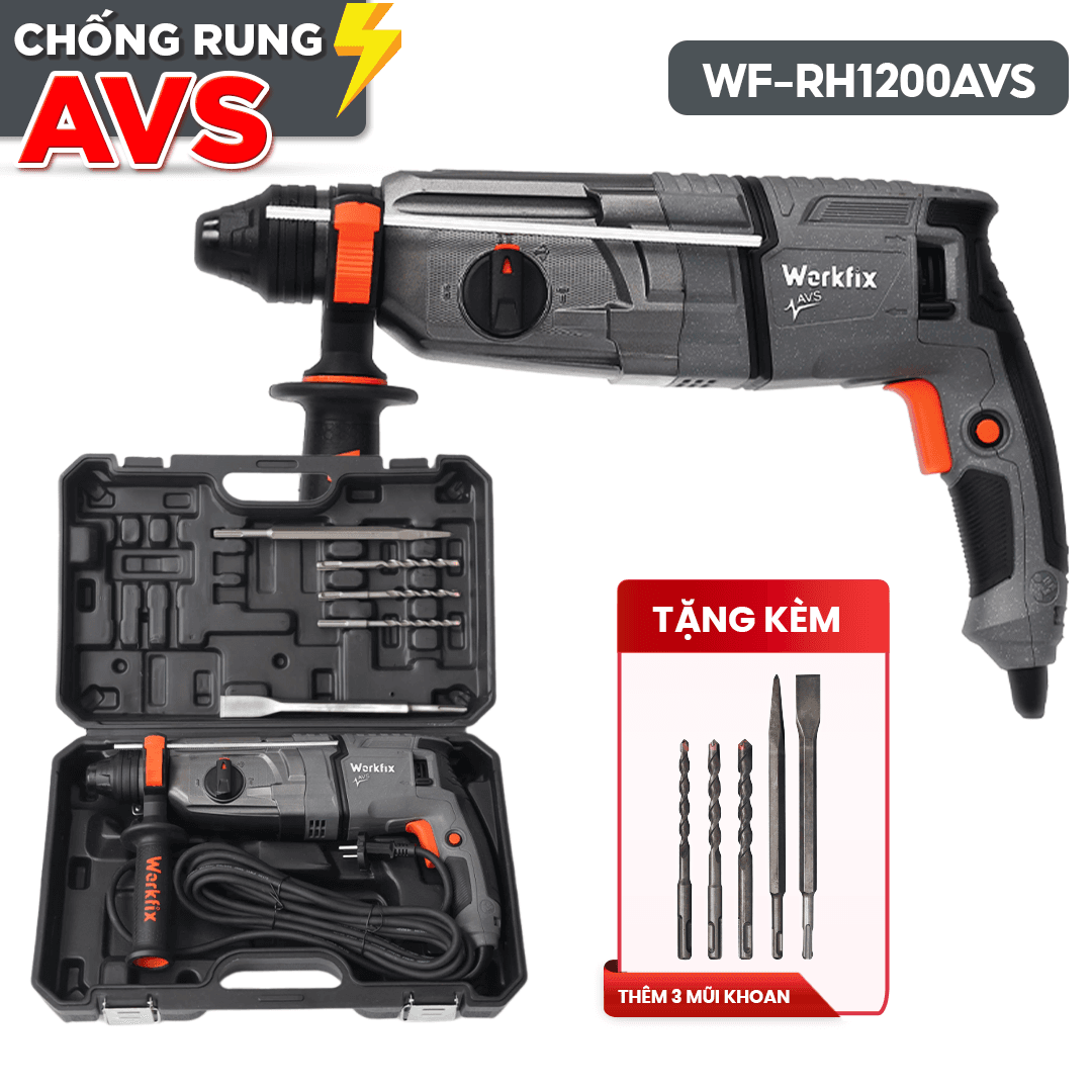 Máy khoan bê tông Workfix WF-BT1200AVT, khoan búa, khoan tường, đục. Máy khoan điện AVS - image 1