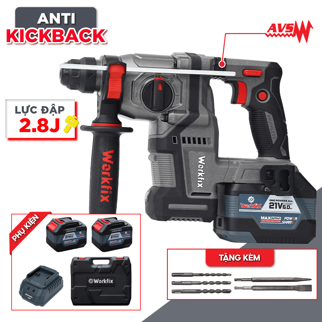 Máy khoan pin Workfix WF-RH2203PRO - Chống lật cổ tay - Giảm chấn AVS - image 1