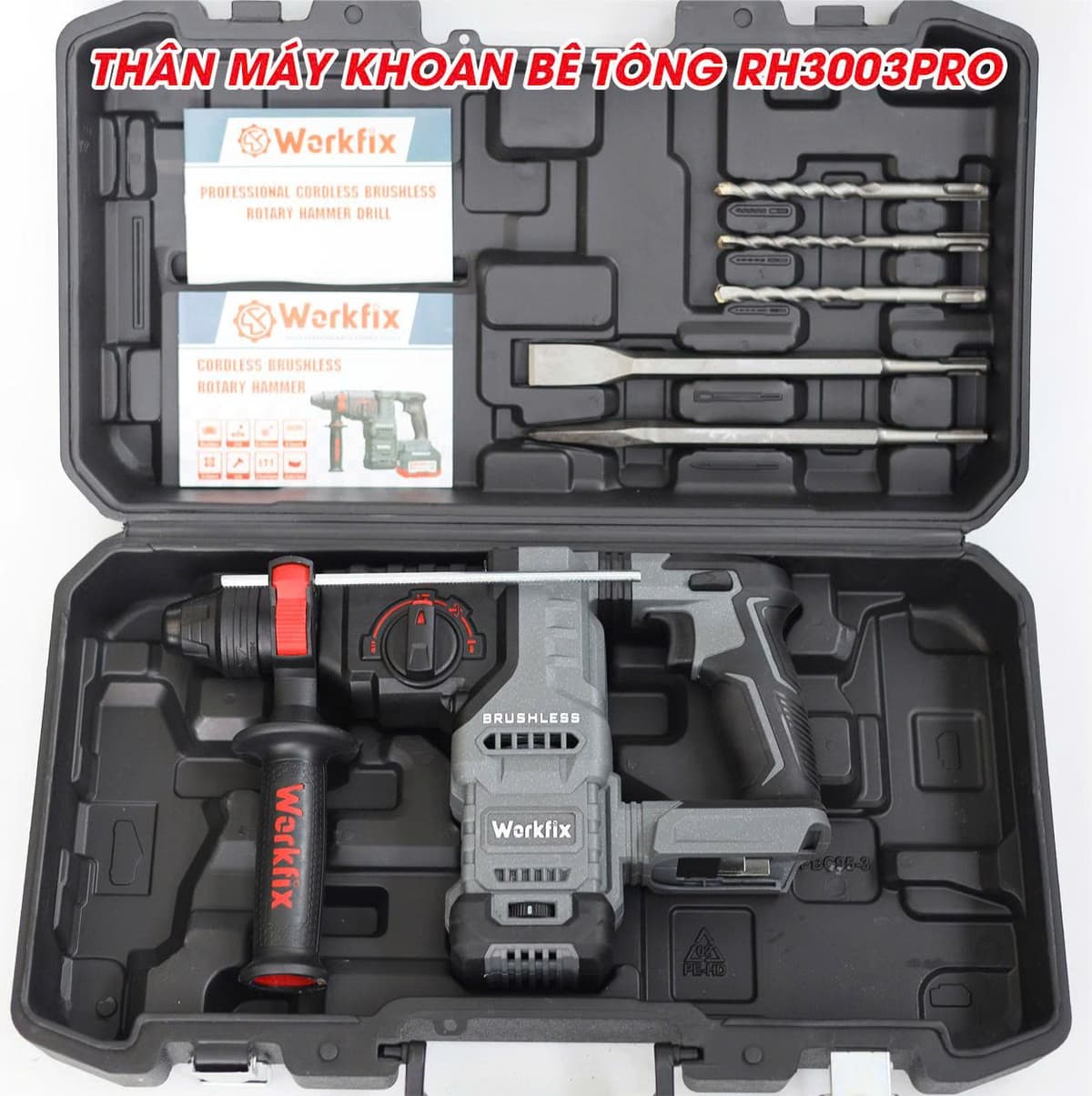 Máy Khoan Đục Bê Tông WORKFIX WF-RH3003ATC 3,0J Anti-Kickback 6 Tốc Độ (KHOAN -BÚA -ĐỤC), Chuyên Khoan Đục Bê Tông — TẶNG 5 MŨI KHOAN
