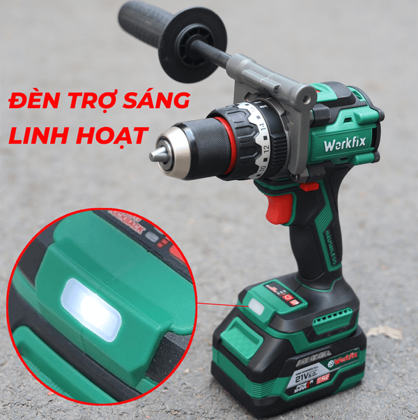 Máy Khoan Pin 160N WORKFIX WF-ID160AK - Không Chổi Than - Chuyên Khoan Tường, Khoan Rút Lõi, Bắt Vít — ĐÈN LED SÁNG