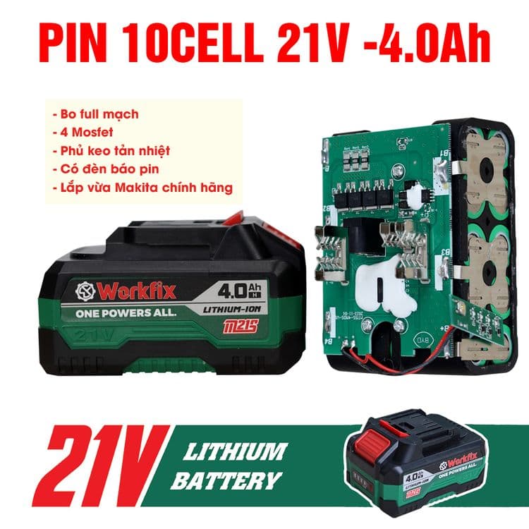 Máy Khoan Pin WORKFIX WF-ID13100AK Lực 100N Chuyên Rút Lõi, Khoan Tường, Bắn Vít, Không Chổi Than — BỘ PIN SẠC NHANH 21V