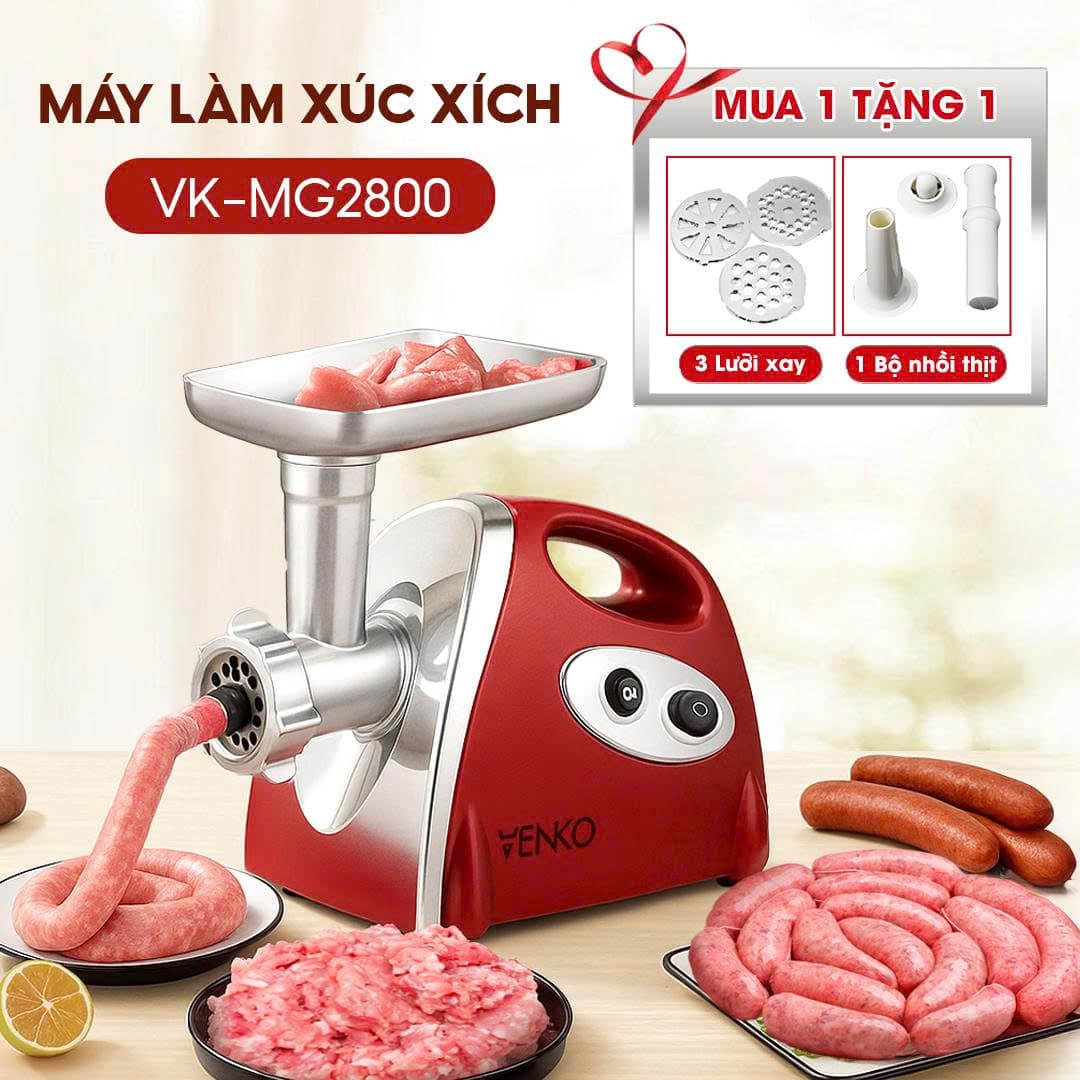 Máy làm xúc xích cực dễ, cực nhanh Venko VK-MG2800, Tặng thêm 3 lưỡi xay thịt, làm giò chả và 1 bộ nhồi thịt — Mô tả sản phẩm