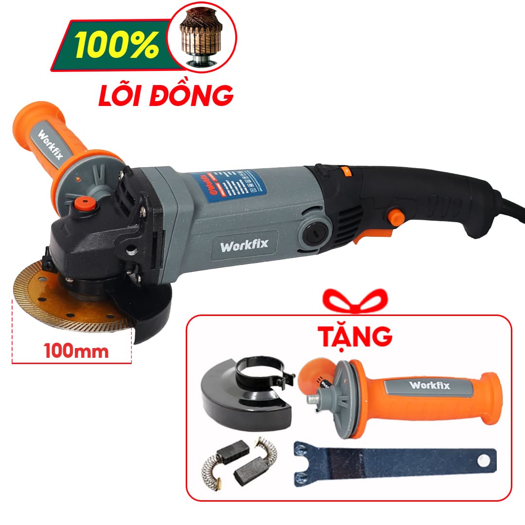 Máy mài điện cầm tay WORKFIX WF-AG100CT, Công tắc cạnh 950W, 6 Tốc độ, Chống khởi động lại