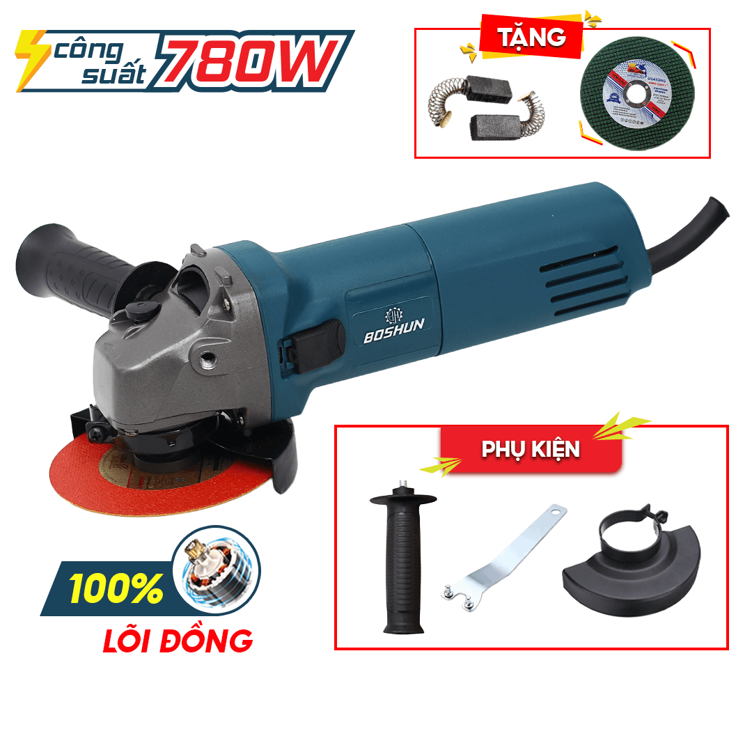 Máy mài điện Boshun BS-AG780W - Công Suất 780W - Tặng Thêm Tay Cầm Phụ và Cờ Lê Tháo Đá