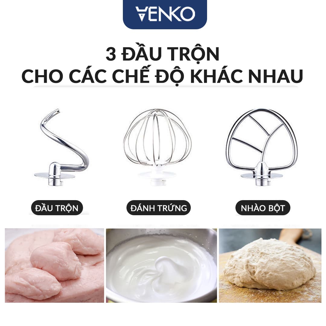 Máy Nhào Bột Venko Cỡ Lớn 3.5 Lít - Tặng Ngay 3 Đầu Trộn - Nhào Bột, Đánh Trứng, Quết Chả Giò — TẶNG 3 ĐẦU TRỘN CHUYÊN BIỆT