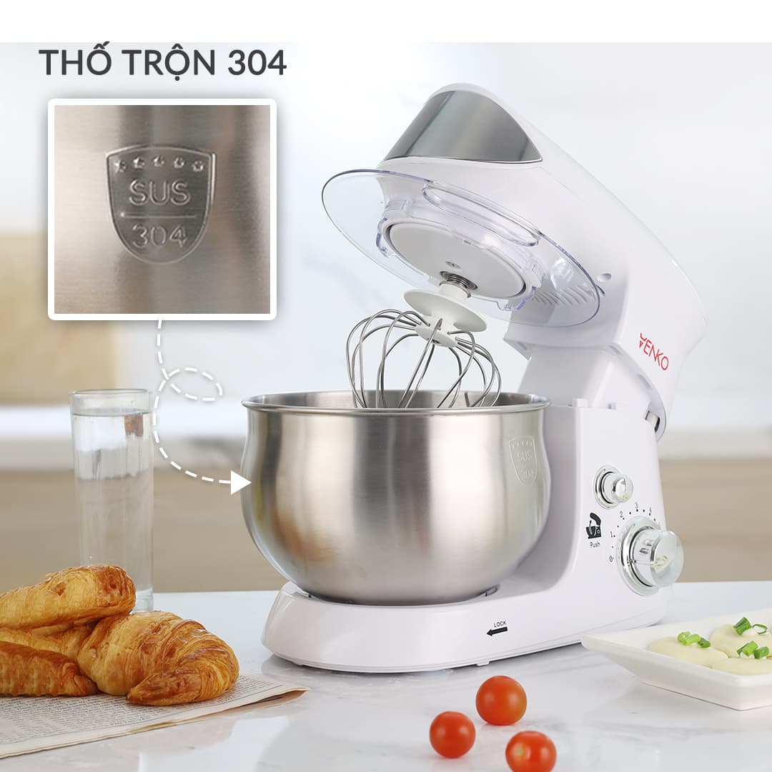 Máy Nhào Bột Venko Cỡ Lớn 3.5 Lít - Tặng Ngay 3 Đầu Trộn - Nhào Bột, Đánh Trứng, Quết Chả Giò — THỐ TRỘN INOX 304