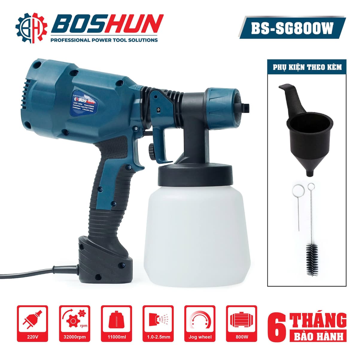 Máy phun sơn Boshun BS-SG800W, Phun nhanh gấp 5 lần cực mượt mịn, Công suất 800W, Bảo hành 12 tháng — TẶNG BỘ PHỤ KIỆN