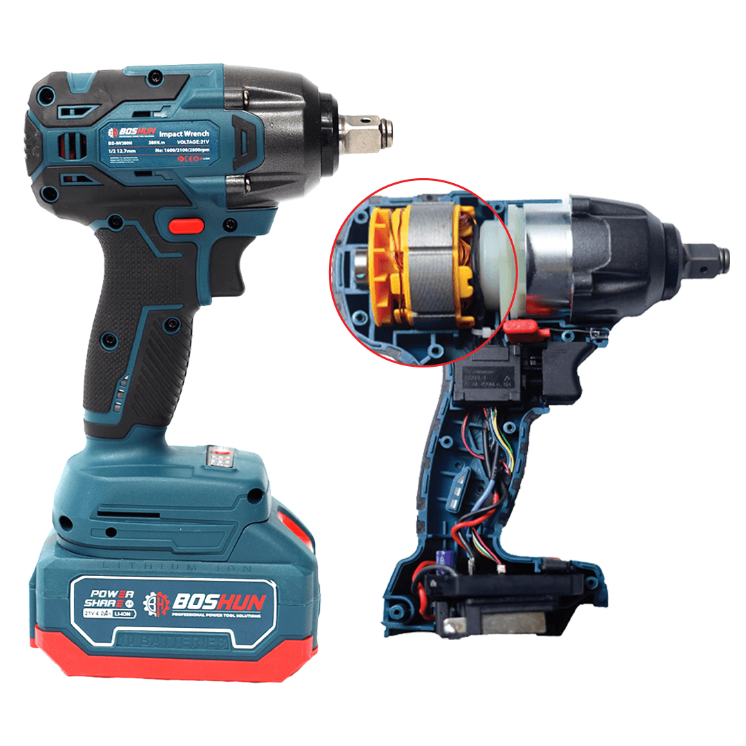Máy Siết Bulong BOSHUN Lực siết 850N.m - Mở Ốc Ô Tô Tải Dễ Dàng - Bảo Hành Chính Hãng 12 Tháng — ĐỘNG CƠ KHÔNG CHỐI THAN