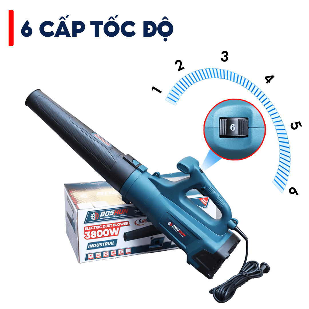 Máy thổi lá điện BOSSUN BS-TL3800W, Công suất 3800W, Dây điện dài 5m, 6 Tốc độ, Bảo hành 12 tháng — 6 CẤP TỐC ĐỘ GIÓ