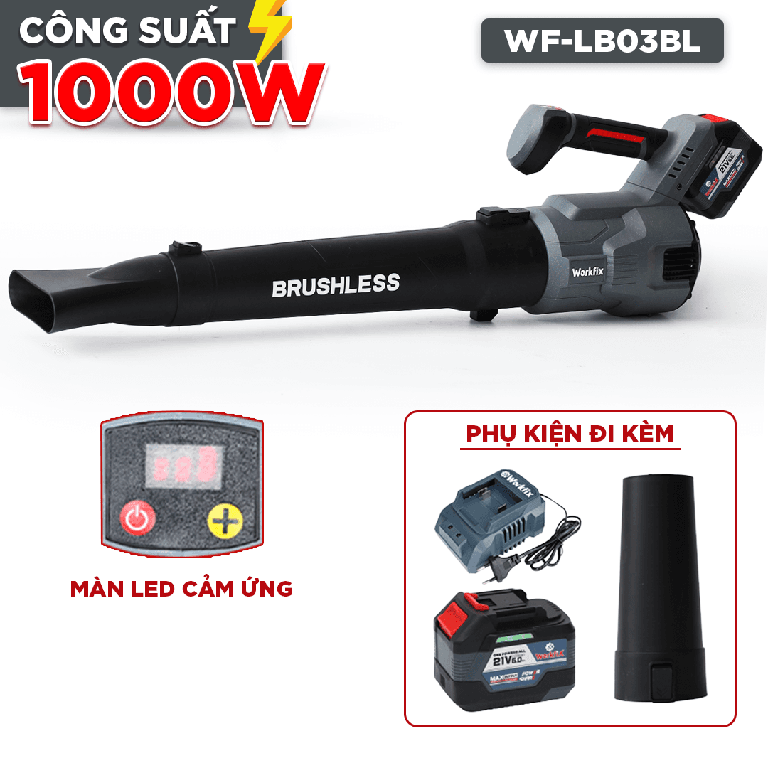 Máy Thổi Workfix 3 Tốc WF-LB03BL Chuyên Thổi Lá, Bụi, Rác - Công Suất 1000W Siêu Khỏe - Động Cơ Không Chổi Than - Workfix Chính Hãng