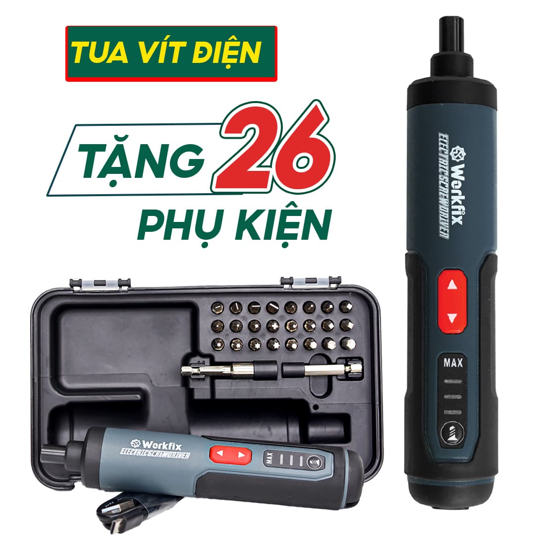 Máy Vặn Vít Mini WORKFIX WF-SD0405, Động cơ Không chổi than, 3 Tốc độ, Lực siết 5Nm, Tặng kèm 26 phụ kiện đa năng - image 1