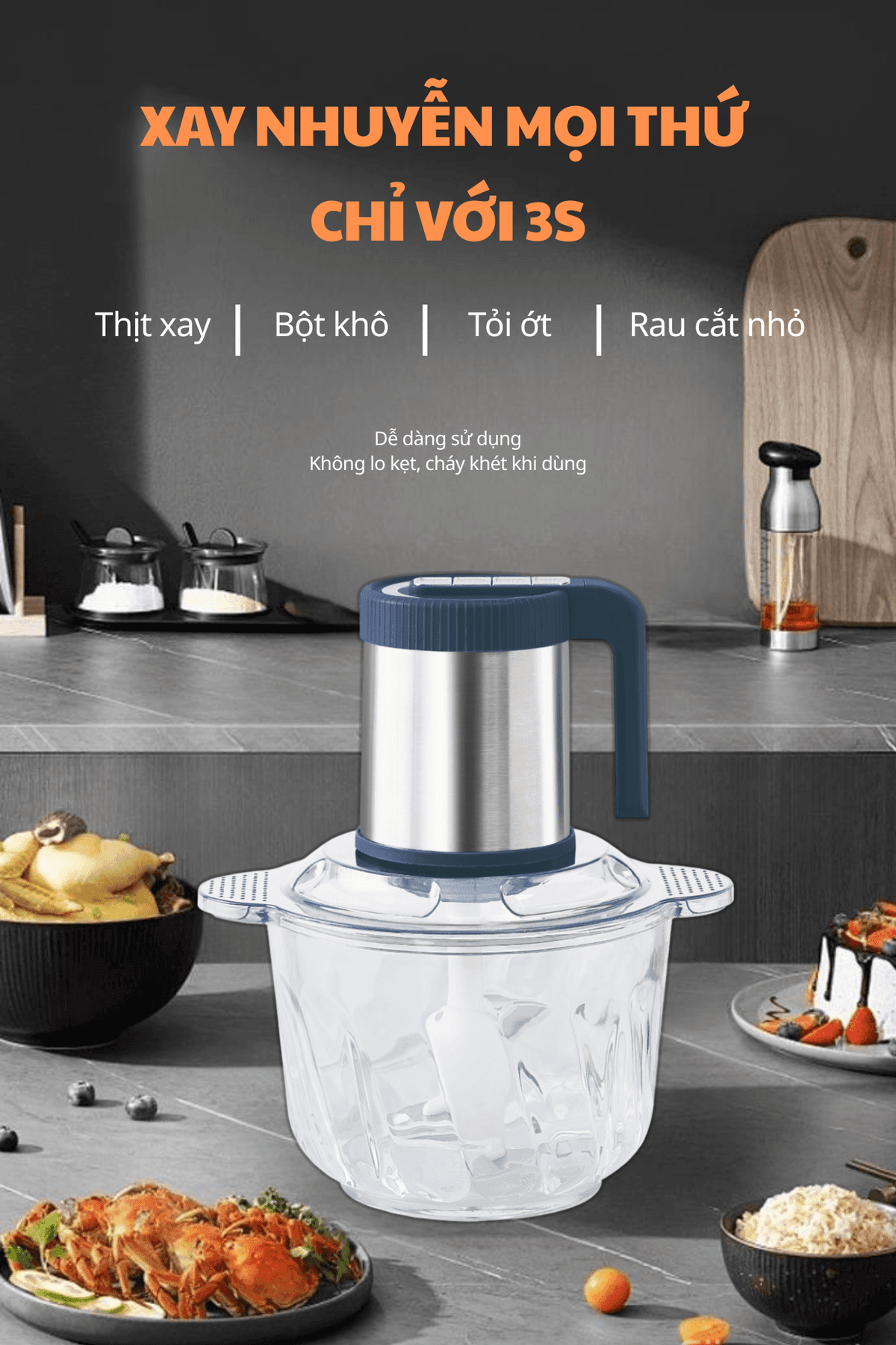 MÁY XAY THỊT 4 LƯỠI ĐA NĂNG VENKO - Xay NHUYỄN tất cả chỉ trong 3 giây — Mô tả sản phẩm