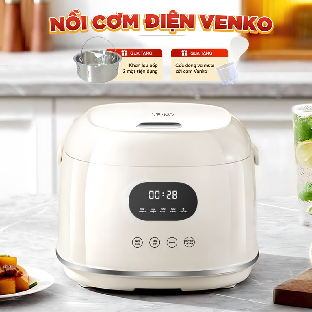 Nồi Cơm Điện Tách Đường VENKO VK-TD3L, Nấu Cơm, Hầm Gà, Nấu Cháo, Chính Hãng Từ Nhật Bản