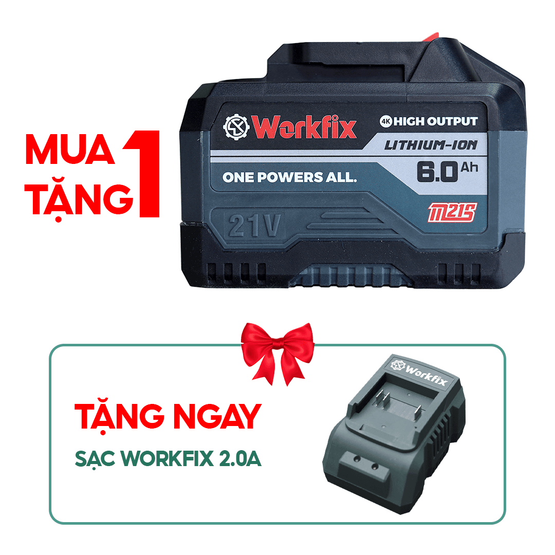 Pin WORKFIX WF-BK6000 15 cell, Tặng sạc 2A, Mạch 6 mosfed,Dòng xả cao