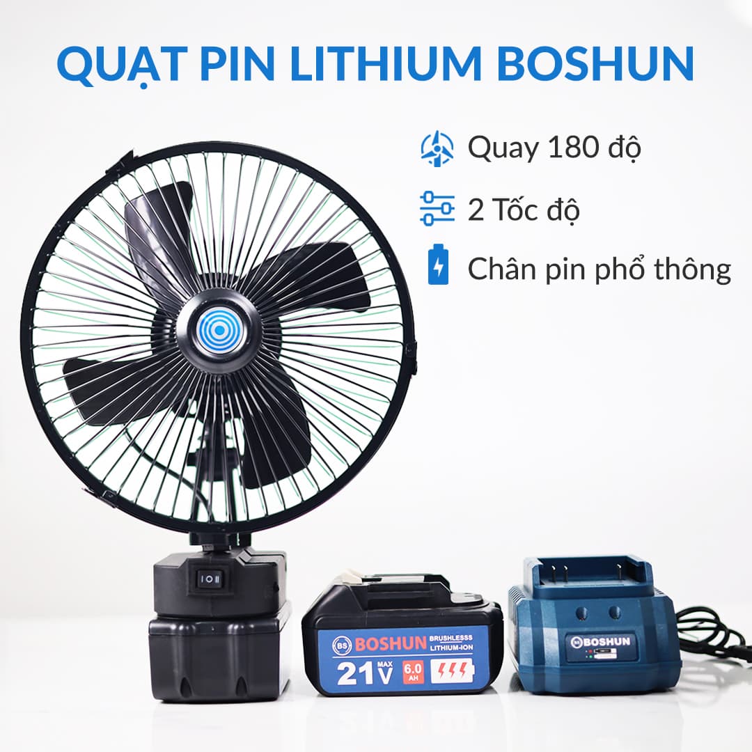 Quạt 8Inch Boshun 2 Tốc Độ, Quay 180°, Sử Dụng Liên Tục 10 Tiếng, Bảo Hành 12 Tháng