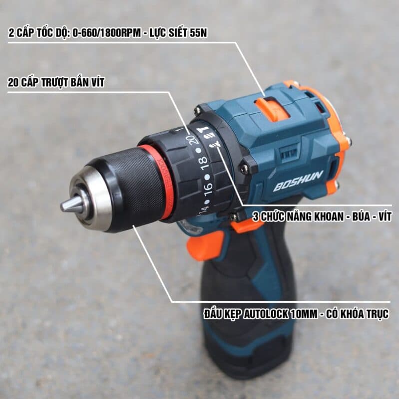 Máy Khoan Pin Bossun M16B-ID1610BL – 16.8V Lõi Đồng, 3 Chế Độ Đa Năng, Pin 4 Cell Dung Lượng Cao — ĐA CHỨC NĂNG