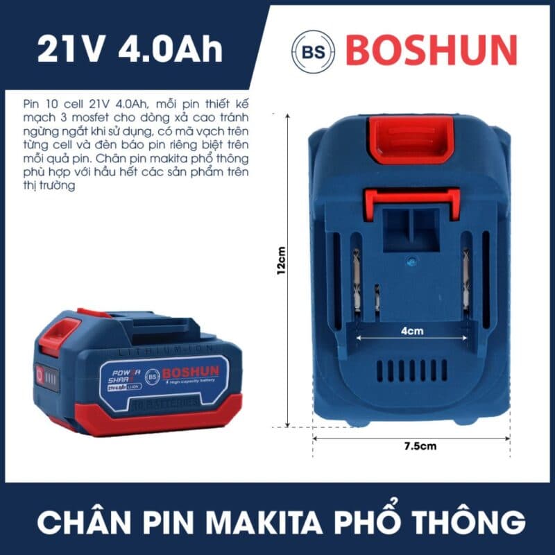 Máy Bắn Vít Boshun BS-CV180NM, Lực Siết 180Nm, Có 3 chế độ lực siết, Autostop Bắt Vít Gỗ, Vít Sắt — BỘ PIN SẠC 21V BOSHUN