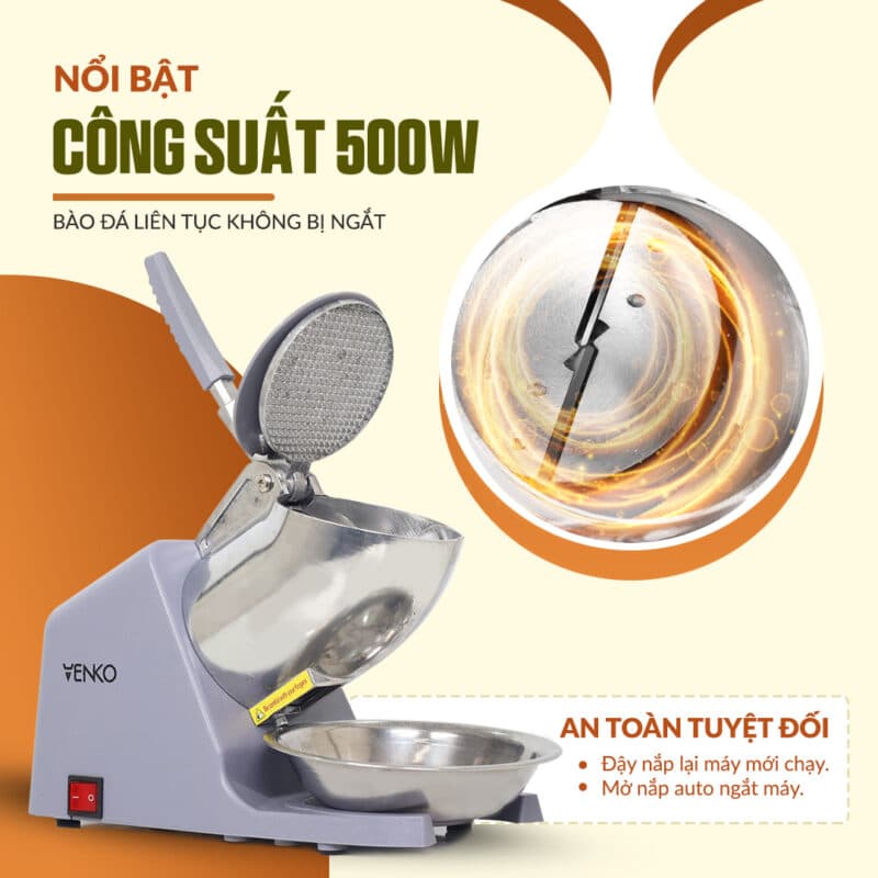 Máy Bào Đá Venko VK-IC500 4 Lưỡi - 2 Nắp - Công suất 500W - Bảo hành 6 tháng — CÔNG SUẤT LỚN 500W