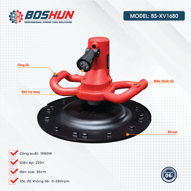 Máy Xoa Vữa Chát Tường BOSHUN BS-XV1680, Công Suất 1680W - 6 Tốc Độ - Xoa Vữa, Khuấy Sơn, Chà Nhám — CHI TIẾT SẢN PHẨM