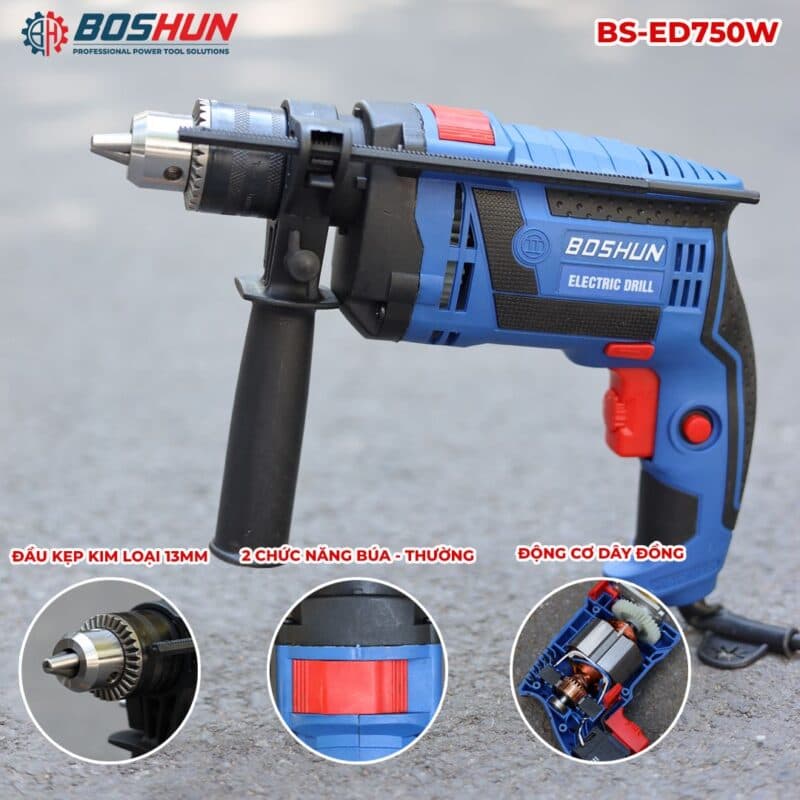 Máy Khoan Điện Có Búa BOSHUN BS-ED750W, Công Suất 750W - Đầu Kẹp 13mm - Có Chế Độ Búa — CHỨC NĂNG