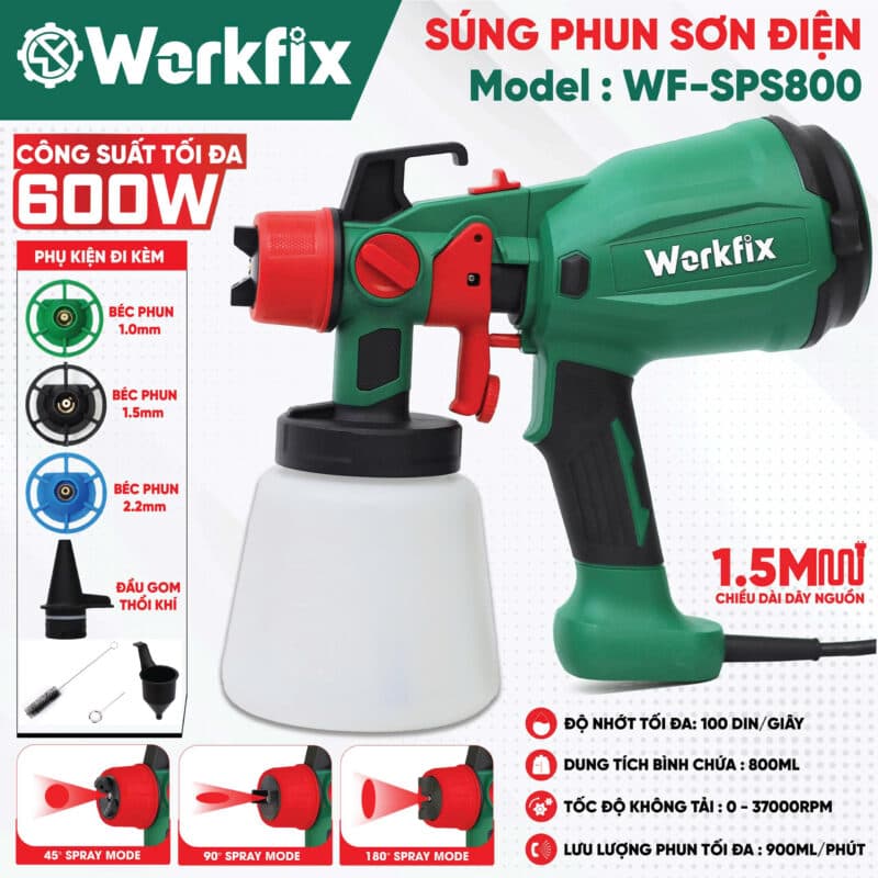 Súng phun sơn điện WF-SG650W, Tặng thêm 1 béc phun 2.0mm, Phun sơn cực mượt, Cực Tiết Kiệm, Có đèn LED siêu sáng — SÚNG PHUN SƠN 3 CHẾ ĐỘ