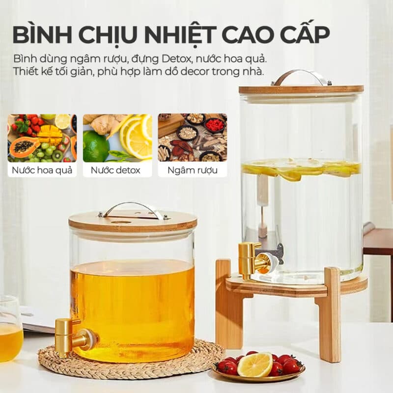 Bình thủy tinh chịu nhiệt cao cấp - Ngâm hoa quả - Detox - Bình Đựng Nước — NHIỀU CÔNG DỤNG NỔI BẬT