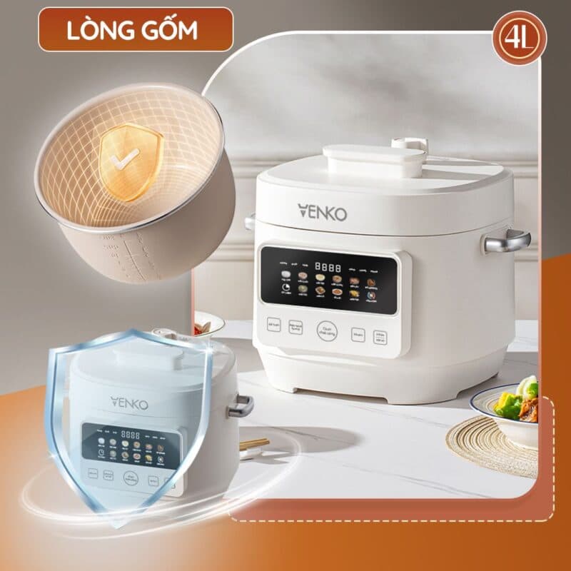 Nồi Áp Suất Venko VKP-4L10 - Dung Tích 4L - Công suất 1300W - Tích Hợp Đa Chức Năng — LÒNG NỔI PHỦ GỐM CERAMIC