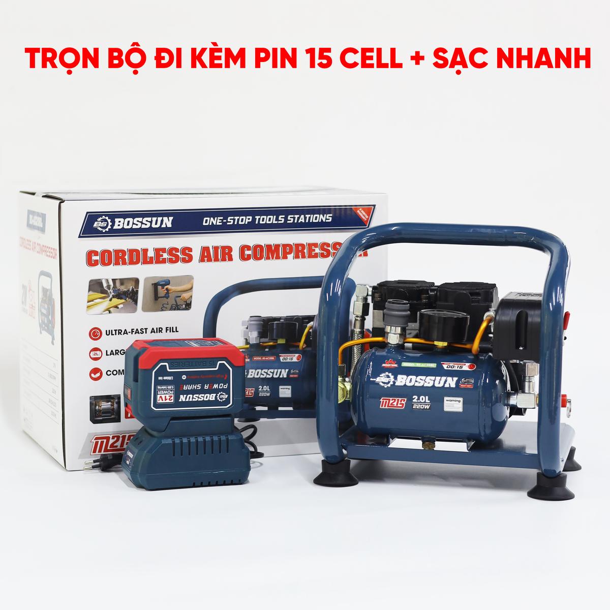 Máy nén khí pin Bossun BS-AC20BL, dung tích 2L, công suất 350W, động cơ không chổi than
