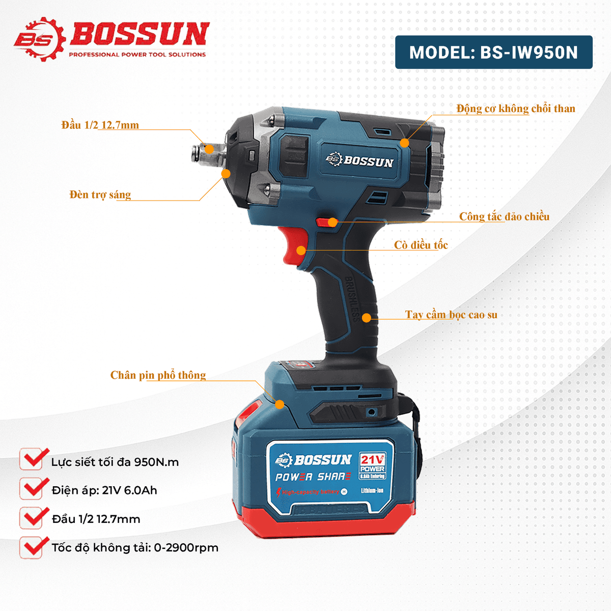 Máy siết bulong pin Bossun BS-IW950N (950N.m) - Đầu 1/2 inch mở ốc 36mm — THÔNG TIN CHI TIẾT (3)