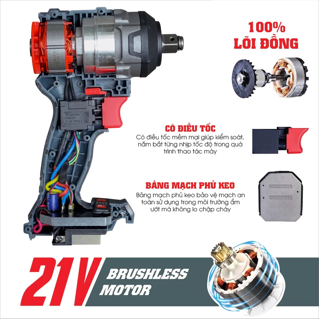 Máy siết bulong pin Workfix WF-IW550PRO (550N.m) - Mở ốc ô tô, xe máy — ĐỘNG CƠ KHÔNG CHỔI THAN