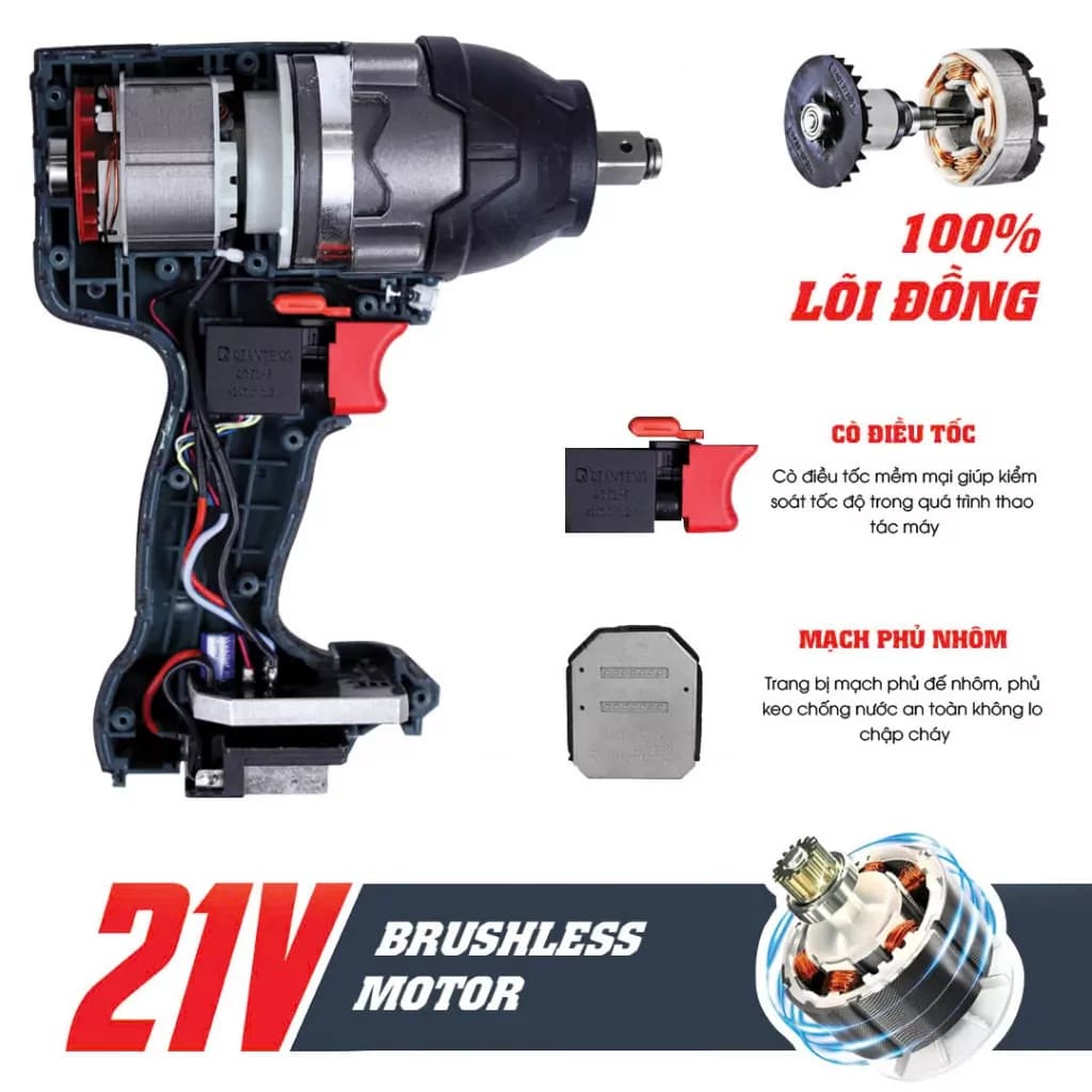 Máy siết bulong pin Workfix WF-IW780N (780N.m) - Đầu bulong 1/2 inch — ĐỘNG CƠ KHÔNG CHỔI THAN