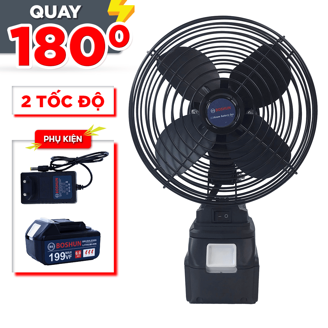 Quạt tích điện dùng pin Lithium Boshun BS-Q1203 - Đường kính 8 inch (Chân pin phổ thông)