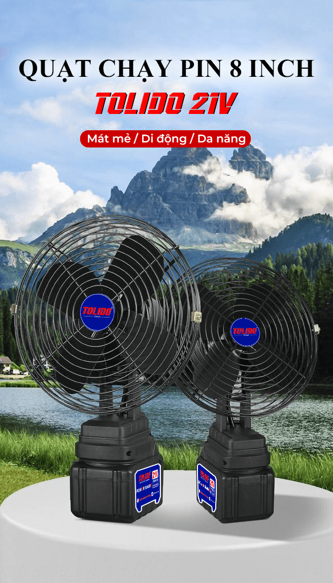 Quạt tích điện dùng pin Lithium Boshun BS-Q1203 - Đường kính 8 inch (Chân pin phổ thông) — Hình ảnh sản phẩm (1)