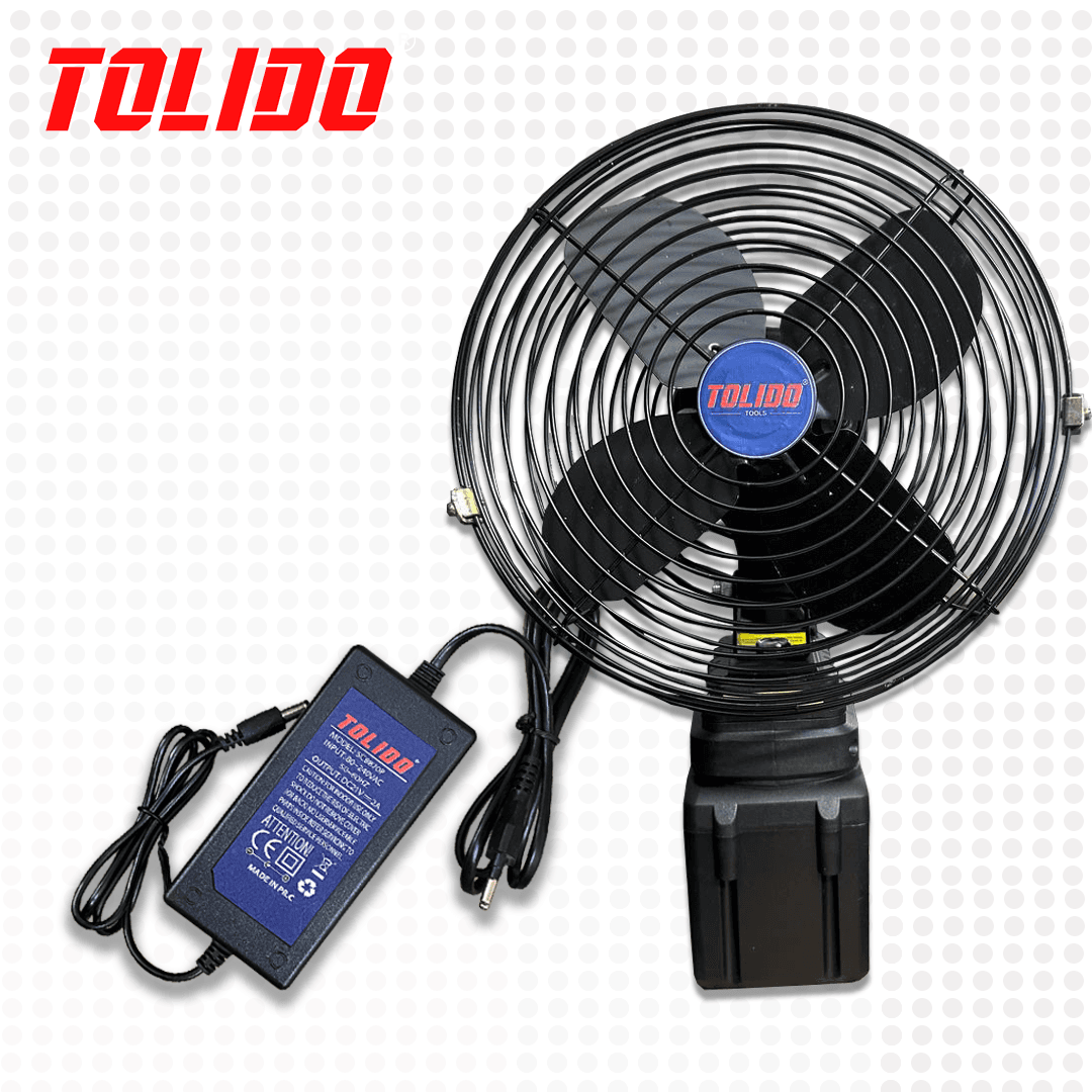 Quạt tích điện dùng pin Lithium Boshun BS-Q1203 - Đường kính 8 inch (Chân pin phổ thông) — TRỌN BỘ SẢN PHẨM