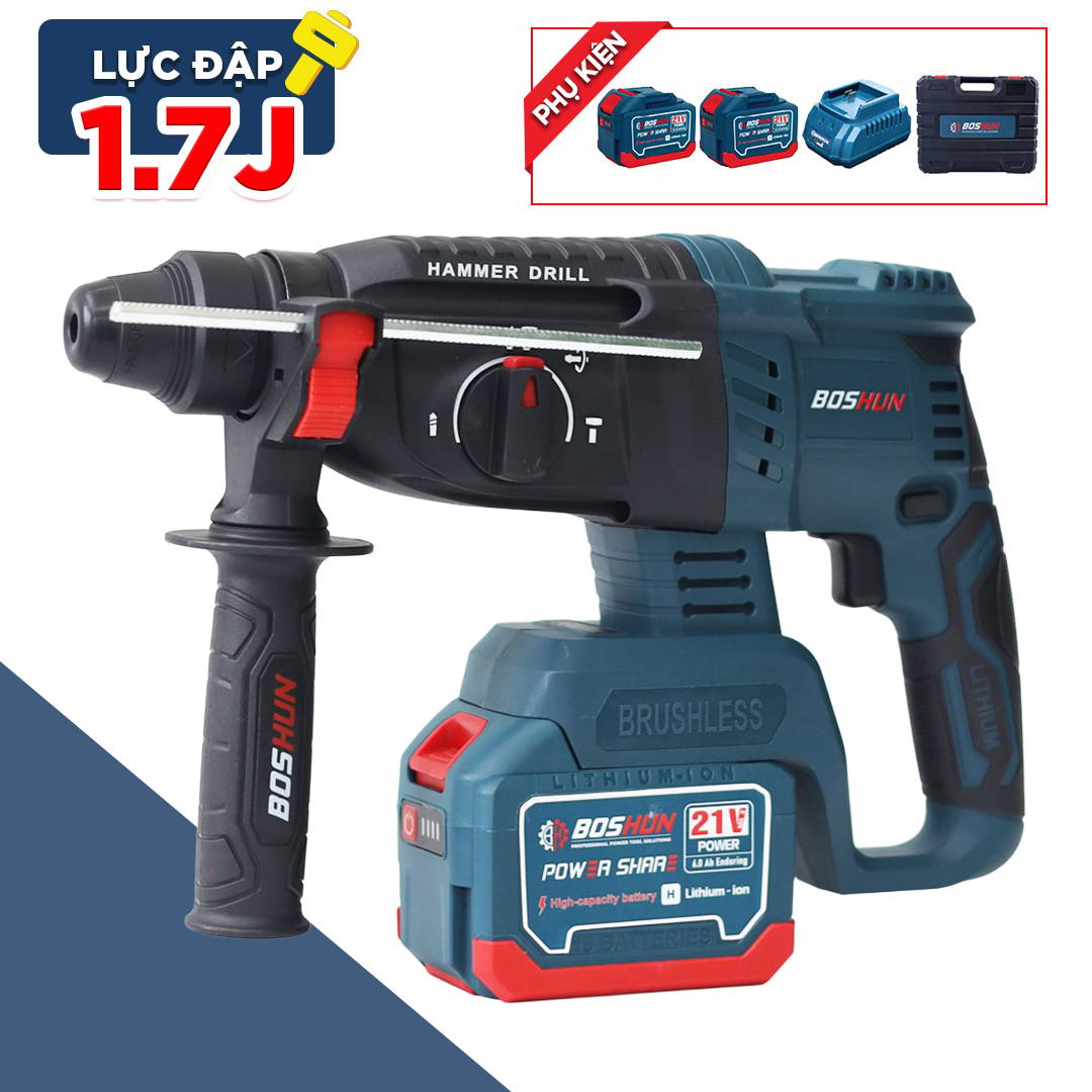 Máy đục bê tông pin Boshun BS-RH28023PRO, công suất lớn chuyên dụng công trình, đầu cặp SDS Plus, chính hãng - image 1