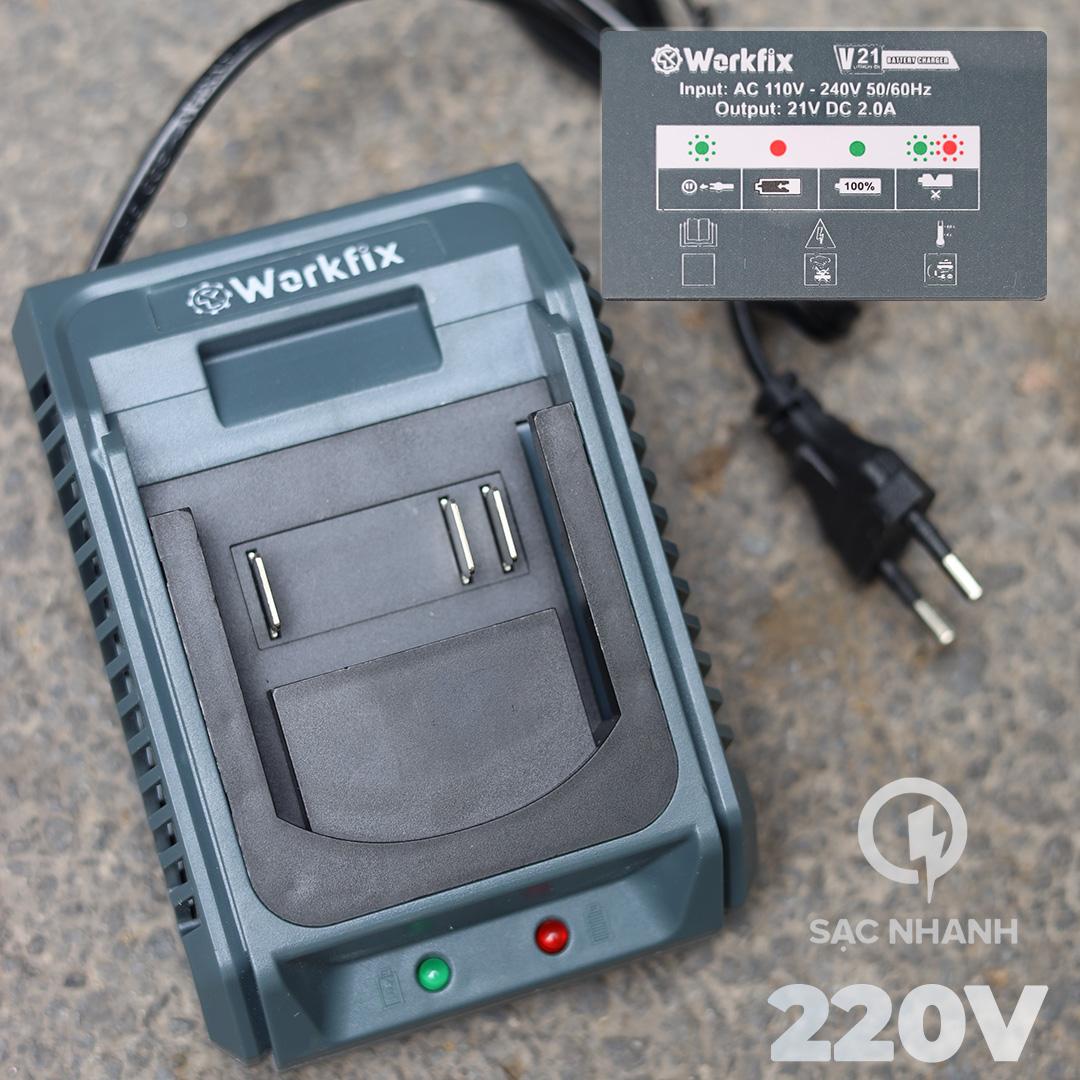 Máy khoan pin Workfix WF-ID1370N (70N.m) - Đầu kẹp 13mm, 2 Pin 10 Cell — SẠC NHANH TỰ NGẮT 220V