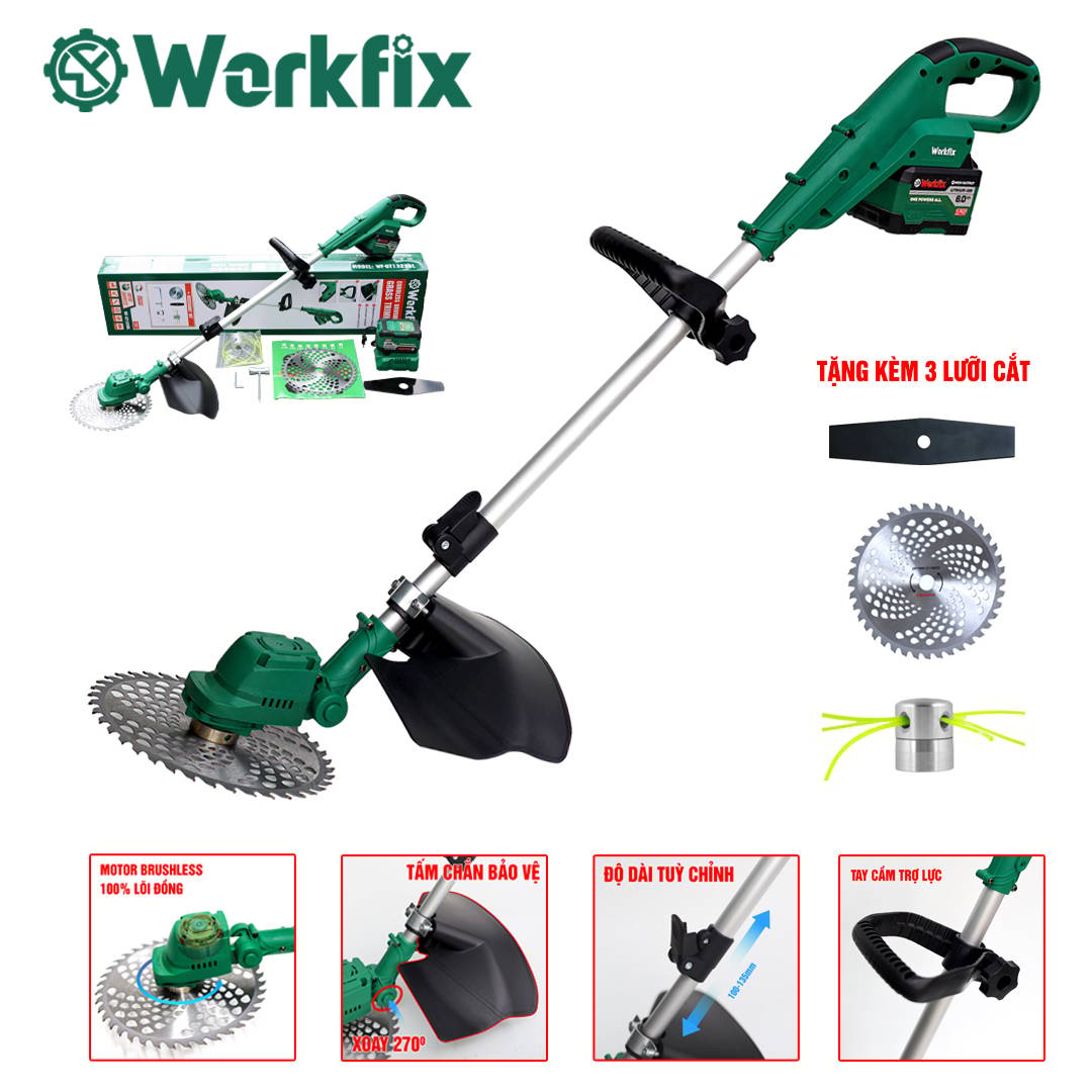 Máy cắt cỏ dùng pin Workfix WF-GT1323PRO, không chổi than, chính hãng - image 1