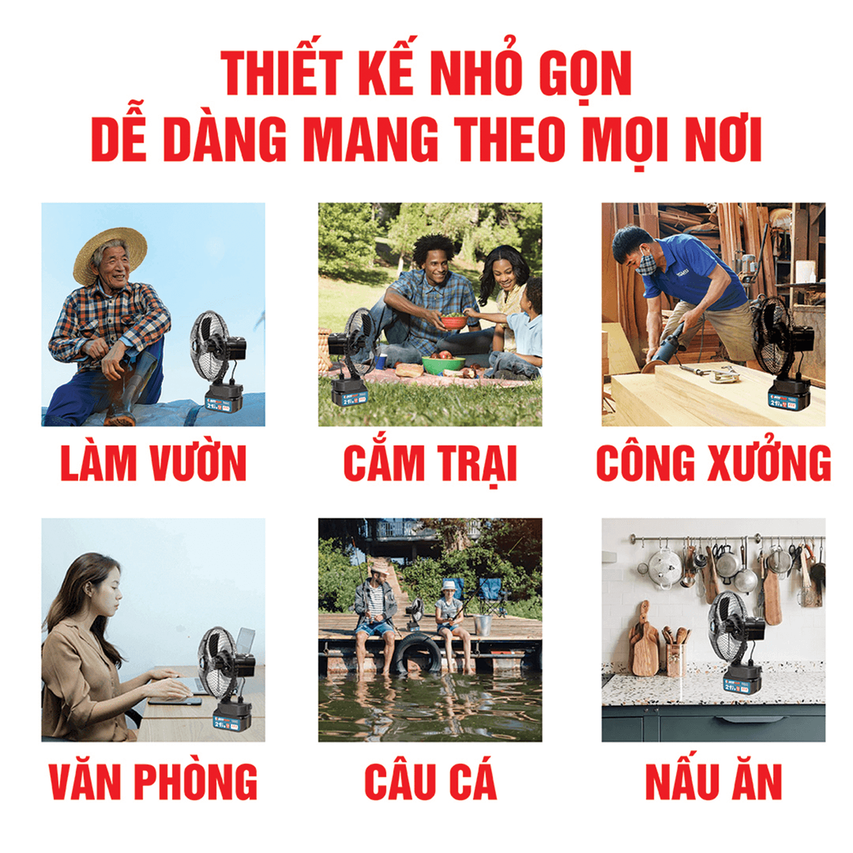 Quạt tích điện dùng pin Lithium Boshun BS-Q1203 - Đường kính 8 inch (Chân pin phổ thông) — ảnh sản phẩm 1